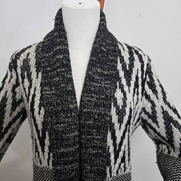 Lucky Brand Wool Blend Cardigan Small Shawl Collar Mixed Media Knit Open Front - Picture 3 of 12